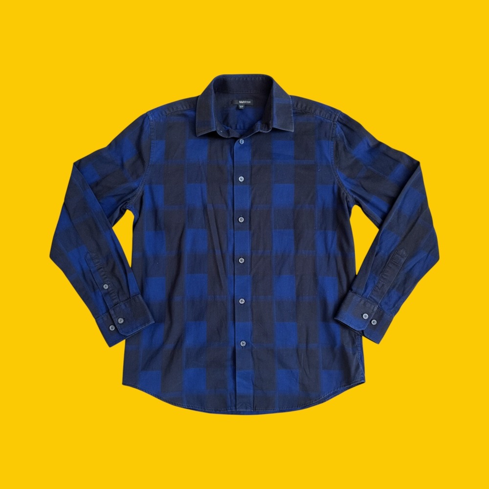 Murano Button Down Shirt Mens M Blue Black Plaid Excellent Casual Check LS